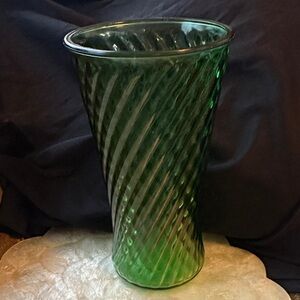 Vintage Green Swirl Glass Vase